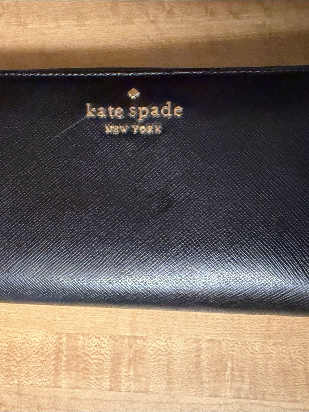 kate spade black leather continental wallet with gold logo